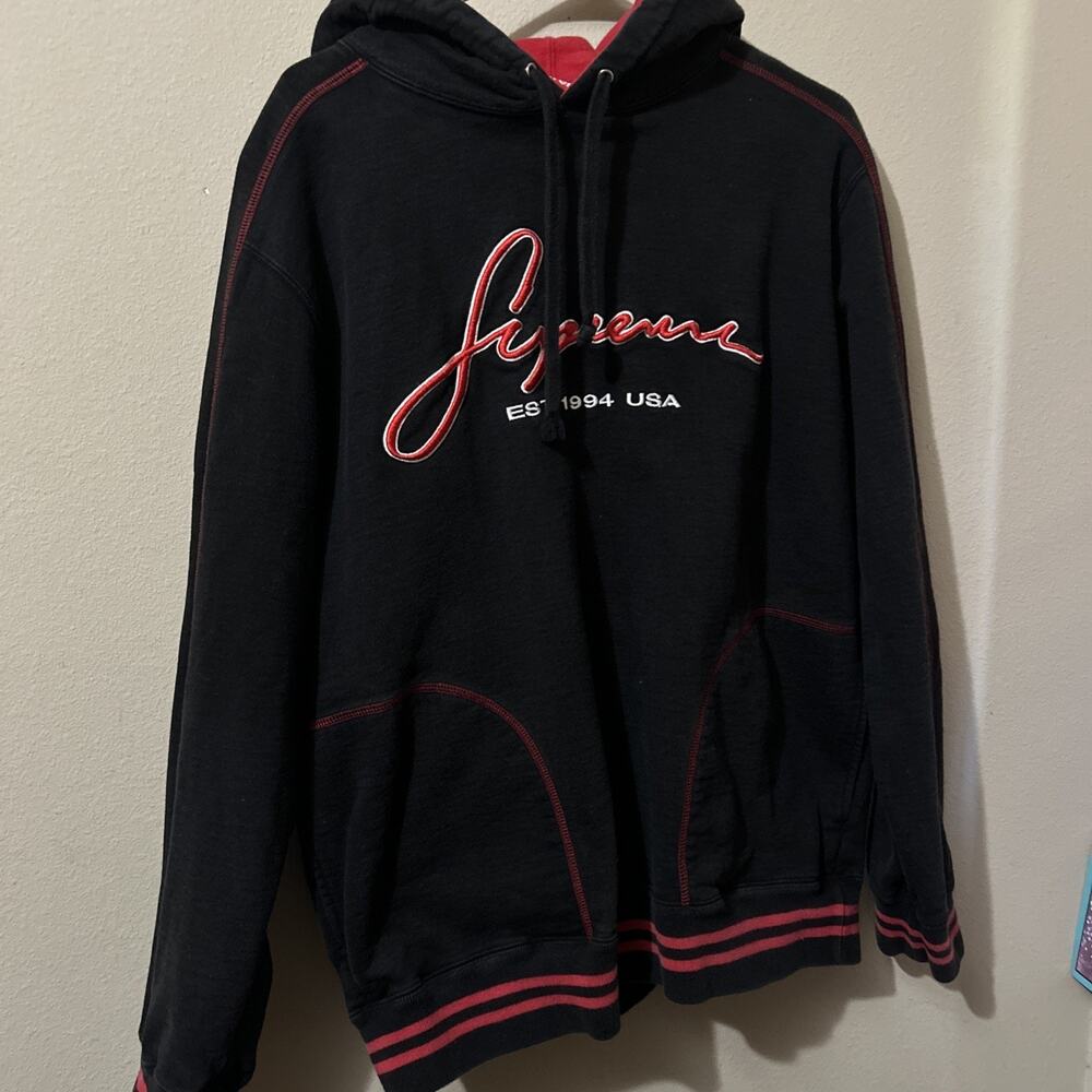 Supreme Contrast Embroidered Hooded Sweatshirt 'Black'